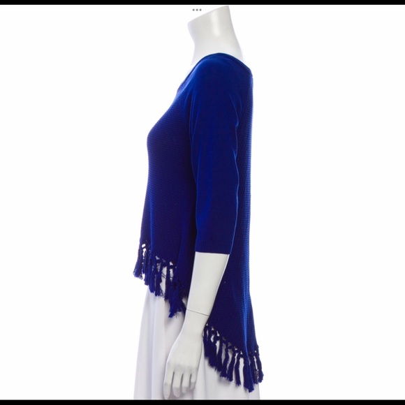 Maura Hoffman Hi Lo Sweater Top with Fringe in Cobalt Blue! Like New. Size XS. - Picture 2 of 3